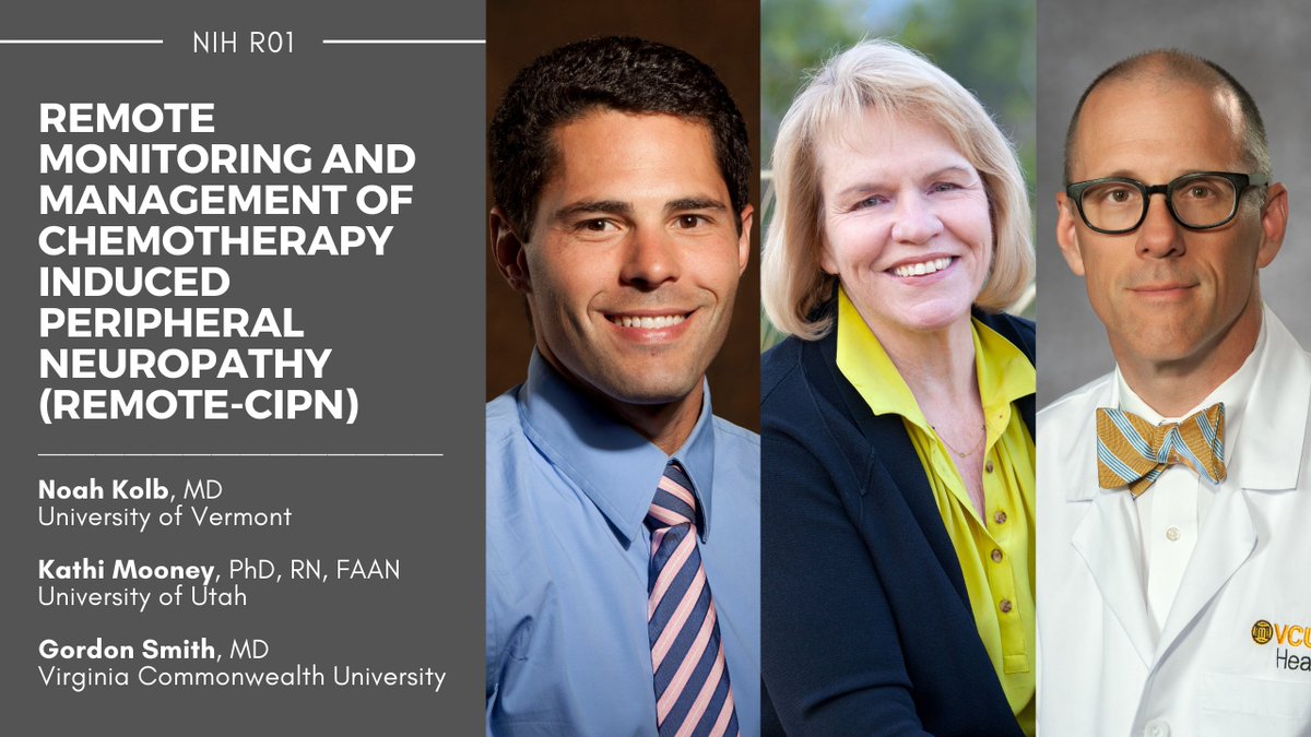 uofunursing's tweet photo. Congratulations to Noah Kolb of @UVMLarnerMed, Kathi Mooney of @uofunursing/@huntsmancancer, and @gordonsmithMD of @VCUHealth for receiving $6,647,861 in @theNCI funding for their #R01 that will investigate at-home symptom care for #CIPN! ๐ https://t.co/ZWnDwv8Kf6