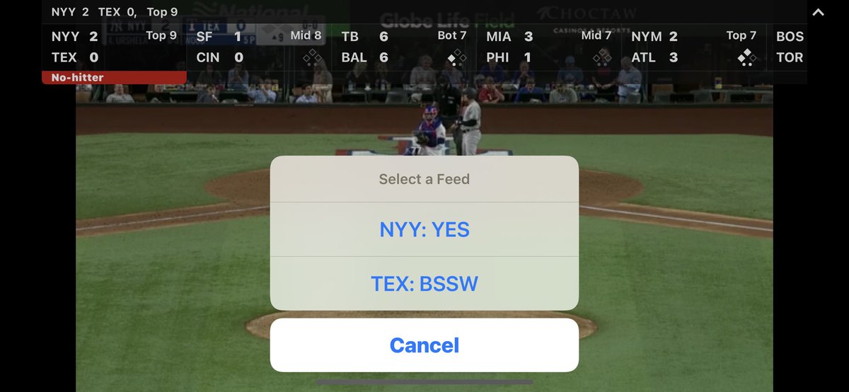 RealJustinHB's tweet image. This how I had to watch the 11th No Hitter in @Yankees History been watching all these games just like this since spring training @MLB hasn’t fixed the issue 🤥