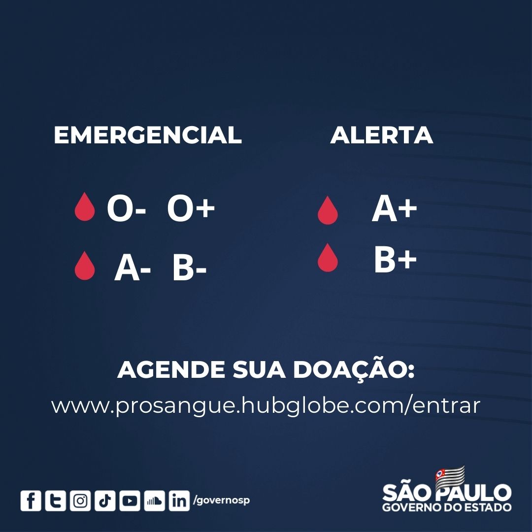 governosp's tweet image. URGENTE! 🩸 Com a chegada do frio, o comparecimento de doadores nos postos de coleta de sangue diminuiu e, consequentemente, o número de doações.

A @pro_sangue opera agora com 34% de seu estoque, nível preocupante uma vez que o órgão abastece mais de 100 instituições de saúde.