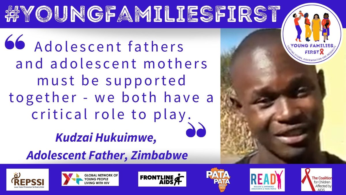 Kudzai Hukuimwe, an adolescent
father says “Adolescent fathers and
mothers must be supported together
- we both have a critical role to play.”
Show your support for adolescent
parents affected by HIV. Visit the
campaign page today:
bit.ly/YoungFamiliesF…
#YoungFamiliesFirst