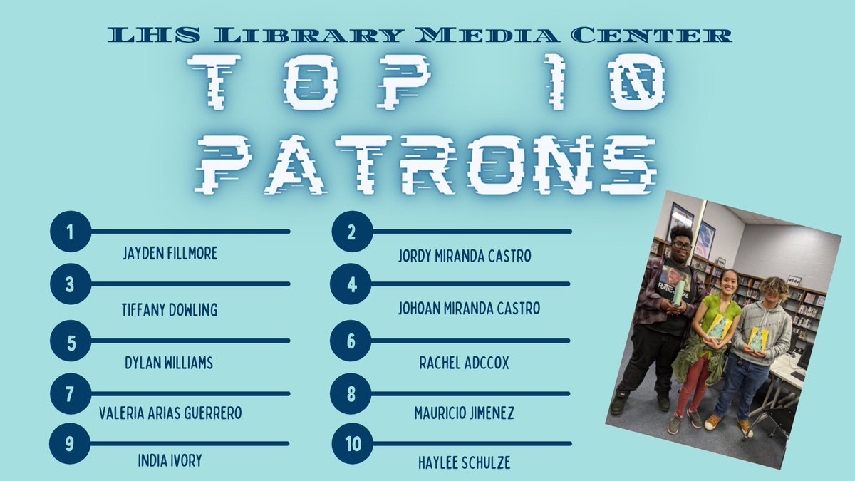 Congratulations to our top 10 patrons of the 2020-21 school year! We're drawing one name for a $25 gift card to <a href="/ParnassusBooks1/">Parnassus Books</a>! Check your email tomorrow morning to see if you are the winner. <a href="/LHSintheNews/">LaVergne High School</a> #LitLove #JustReadIt
