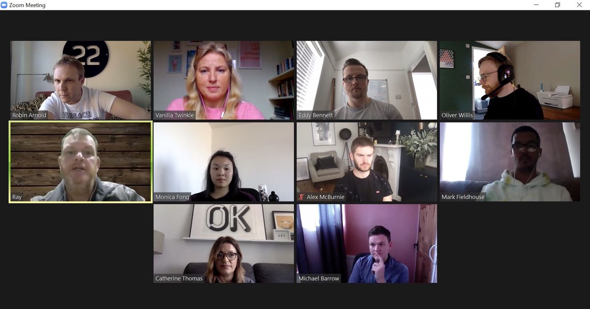 22Group's tweet photo. Afternoon team Zoom...we're so looking forward to being back in our Manchester office, hopefully not long now 🤞

#digitalagency #manchesterwebdesign #teammeeting #zoom https://t.co/EOEDw5d06q