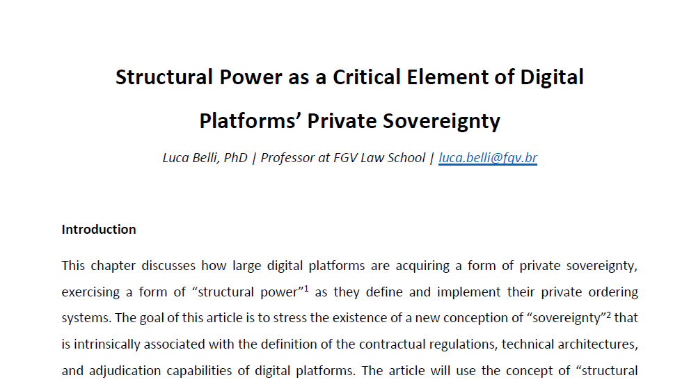 1lucabelli's tweet photo. I will have the pleasure to present my paper on “#StructuralPower as a Critical Element of Digital Platforms’ Private #Sovereignty.” (preprint available soon)
The paper builds on previous works with great co-authors @yaoeo @JusTechne @Cristianasappa @venturini_mila @papfrancisco https://t.co/UN5gvoZBK3