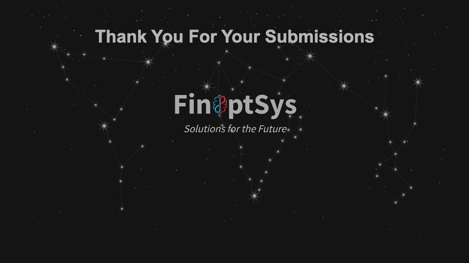 FinOptSys's tweet photo. Thank you for your overwhelming interest in FinOptSys.  We especially appreciate the time you’ve all invested in submitting your applications.  
 
 #FinOptSys
#saas
#fintech
#riskmanagement
#securitiesfinance
#securitiesfinancing
#securitieslending
#hiring
#tech https://t.co/BdiQf9ewh6