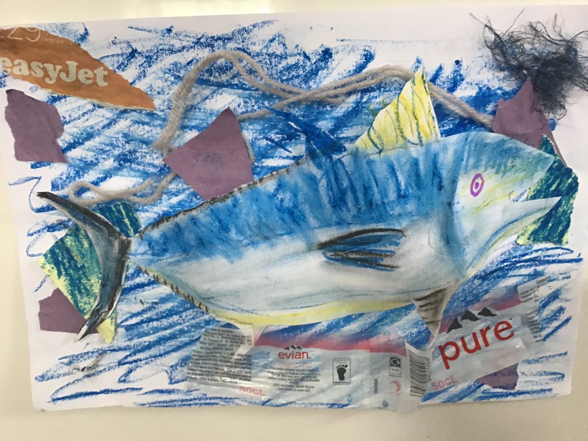 Teachers and pupils alike enjoying the Year 6 TAAE art project. Today we were influenced by Benjamin Avon Wong to create collages of animals at risk of pollution in our oceans. 🐠 🐢 🌊 🌏