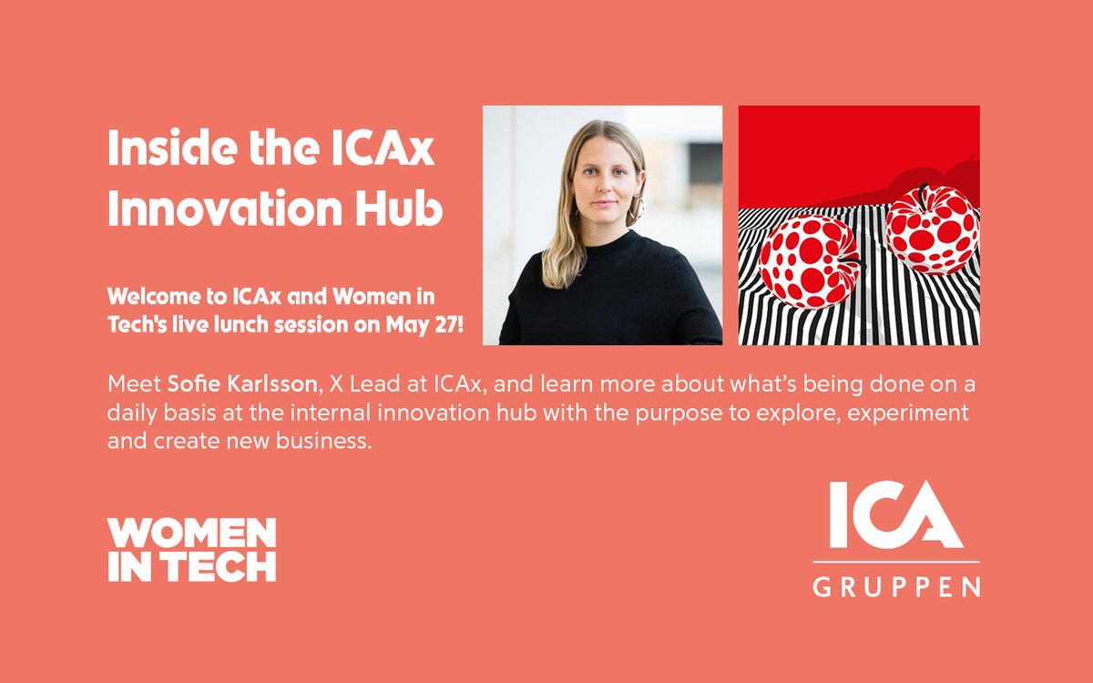 WITsweden's tweet photo. On Thursday May 27 we're getting an exclusive look inside ICAx, the innovation hub at @ICAGruppen
Join our live lunch session here https://t.co/QInZxU7EkV
#womenintech #icagruppen #innovation #icax #onlinemeetup https://t.co/0uvVkbqKFz