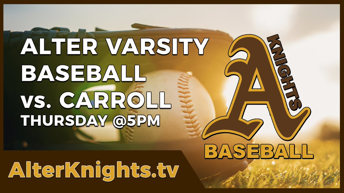 alterknightstv (@alterknightstv) on Twitter photo <a href="/Alter_Baseball/">Alter Baseball</a> plays familiar foe Carroll tonight in the tournament. The 3rd game in 3 weeks vs the Patriots. If you can't support the Knights in person, you can watch it on alterknights.tv at 5. GO KNIGHTS! @knightsmorrison <a href="/KnightsMomsSqd/">KnightsMomsSquad</a> <a href="/AlterHS/">Alter High School</a> <a href="/gclcoedsports/">GCL Co-Ed League</a> <a href="/Alter_Baseball/">Alter Baseball</a> plays familiar foe Carroll tonight in the tournament. The 3rd game in 3 weeks vs the Patriots. If you can't support the Knights in person, you can watch it on alterknights.tv at 5. GO KNIGHTS! @knightsmorrison <a href="/KnightsMomsSqd/">KnightsMomsSquad</a> <a href="/AlterHS/">Alter High School</a> <a href="/gclcoedsports/">GCL Co-Ed League</a>