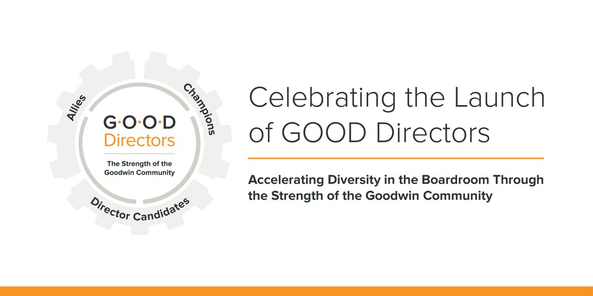 goodwinlaw's tweet photo. We've launched #GOODDirectors, a first-of-its-kind national program designed to create opportunities for next-generation, #BIPOC, #LGBTQ+ and women leaders to join Boards of Directors of public companies. Read more now at the link: https://t.co/0llTnx1dkp #boarddiversity #DEI https://t.co/yP8HruDxNy