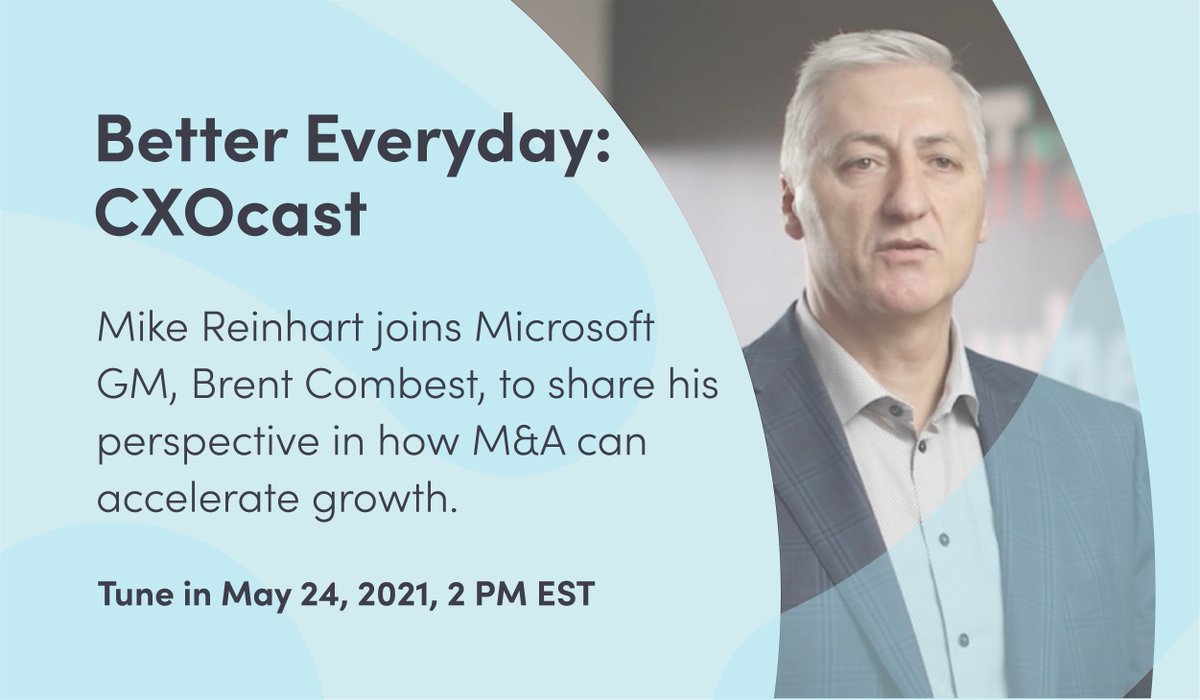 BeQuisitive's tweet photo. On Monday, May 24, Quisitive CEO Mike Reinhart joins Microsoft GM, Brent Combest, to share his perspective on how M&amp;A can accelerate growth. Join for the first session of Better Every Day: CXOcast.
 
Please use this Microsoft Teams link to join: https://t.co/9DLOFdOg19 https://t.co/zlqQgo2xNy
