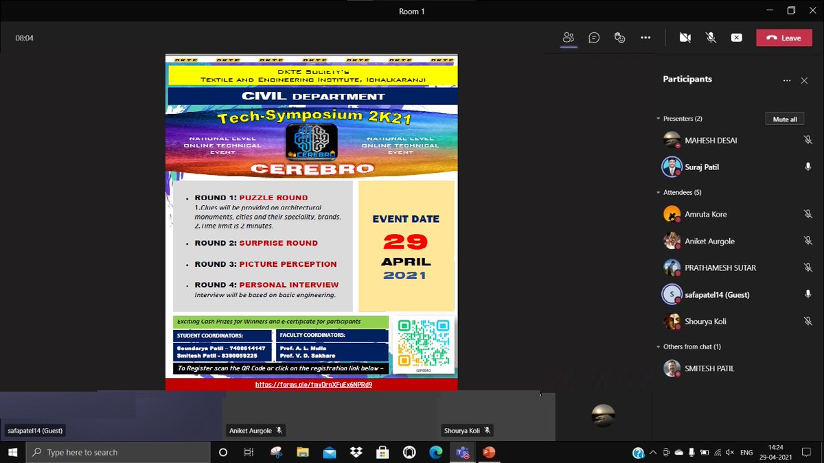 dktestei's tweet image. Civil Engineering Department organised “CEREBRO” under TechSymposium 2K21

DKTE organized “TECH-SYMPOSIUM 2K21” on 29th April 2021 in Online mode. Our Civil Engineering Department organised the event “CEREBRO-2021”. 
#dkte  #dktecivil  #techsymposium