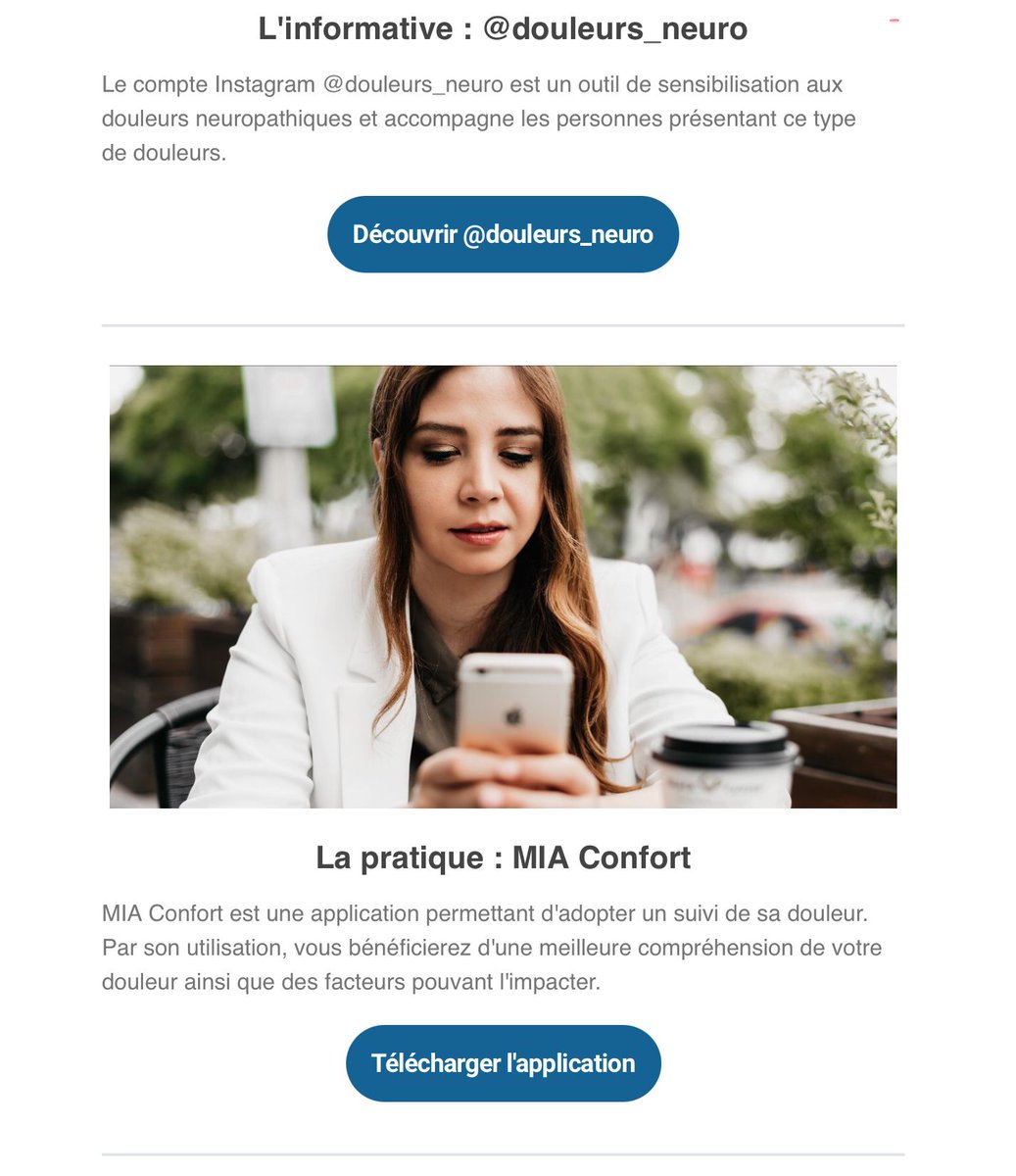 Sante_NET's tweet image. Merci @hkind1 pour la mise en avance de MIA Confort dans sa newsletter sur la douleur. Si vous ou quelqu&apos;un de votre entourage souffre notre application peut l&apos;aider.