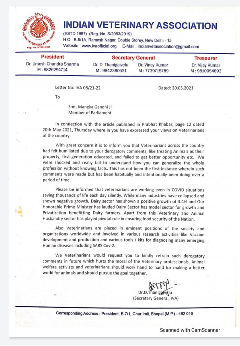 Condemnation letter sent to Smt Maneka Gandhi by Indian Veterinary Association,New Delhi
<a href="/IndianVeterina1/">Indian Veterinary Association</a>