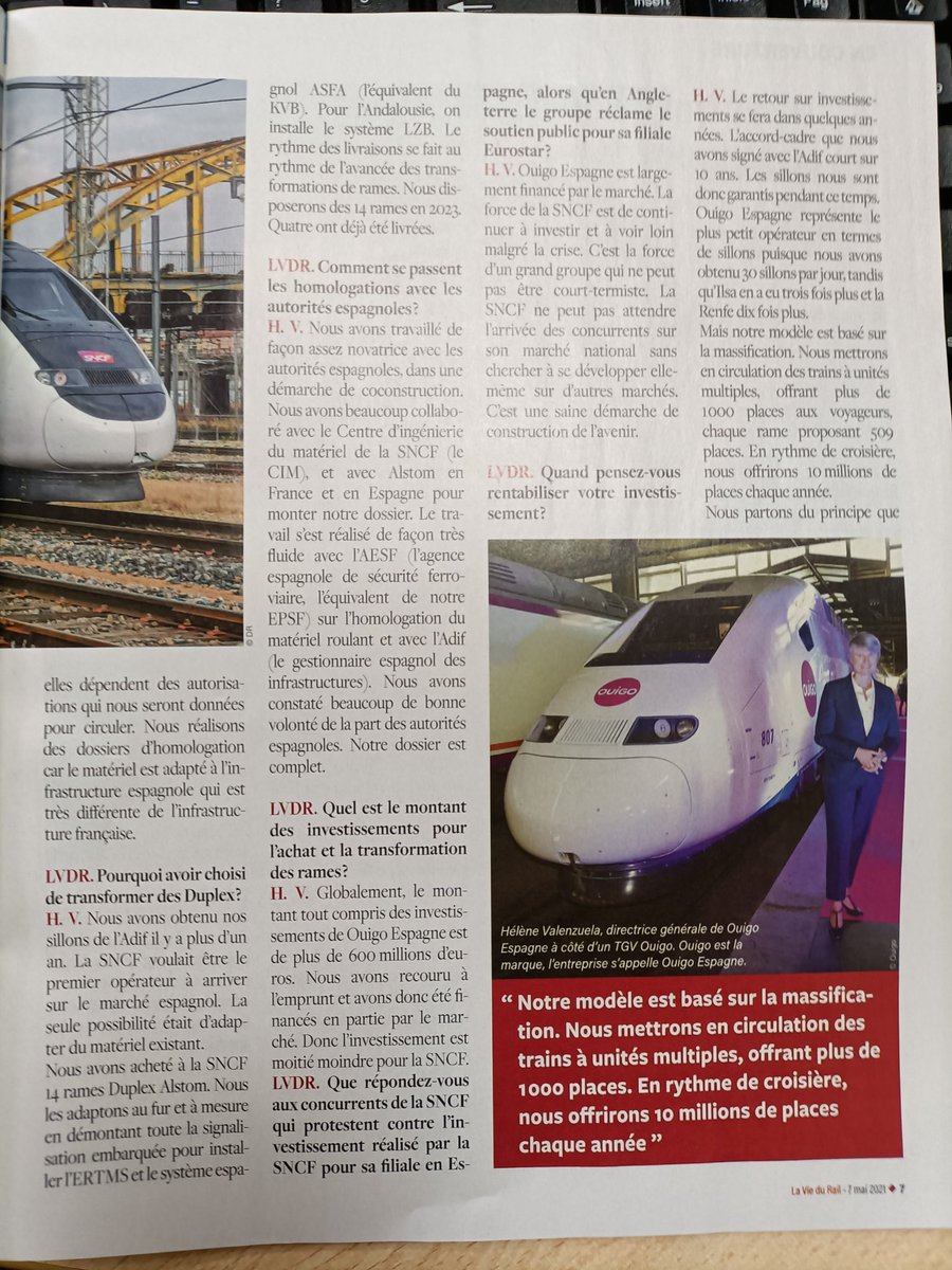 DocutrenFFE's tweet photo. La revista francesa La vie du  rail pública en su último número un reportaje por los nuevos servicios de #altavelocidad Ouigo #BienvenidaCompetencia https://t.co/4mJgwHLxzh