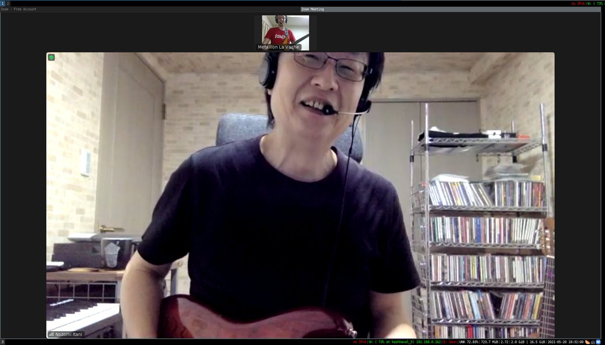 Metallion98's tweet photo. Today I used @PipewireP for my guitar lesson with @itanimusic. It's pretty neat.

I could easily send my guitar, voice and my PC audio into a mixer and then pipe that into Zoom.

Itani-san said my sound was way better than before. I need to present this at @TokyoLUG some time ^_^ https://t.co/2c5TI5QjaW