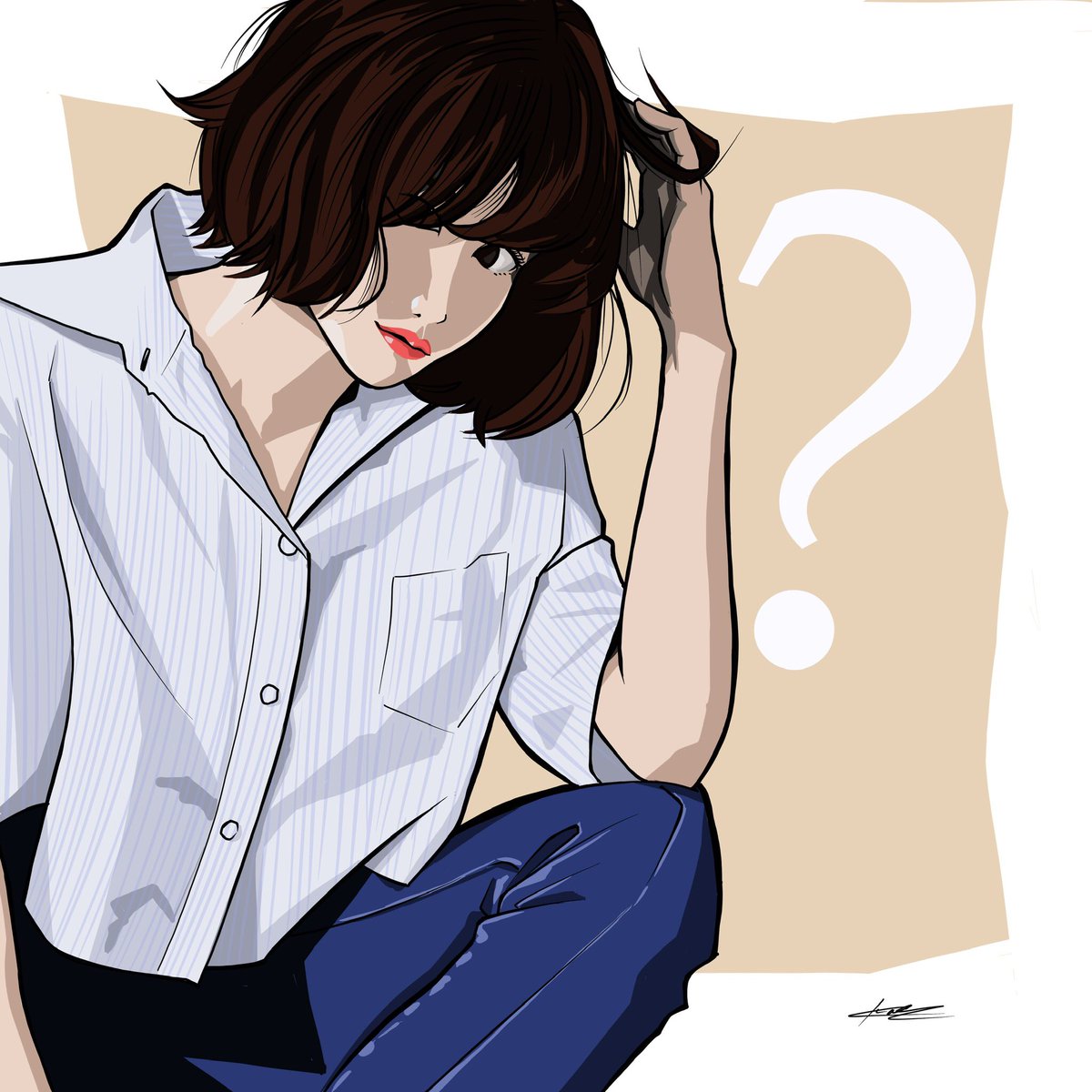 Kju 気ままにイラスト 色んな事を考え中 考えていたら分からなくなってしまった イラスト 女子絵 考え女子