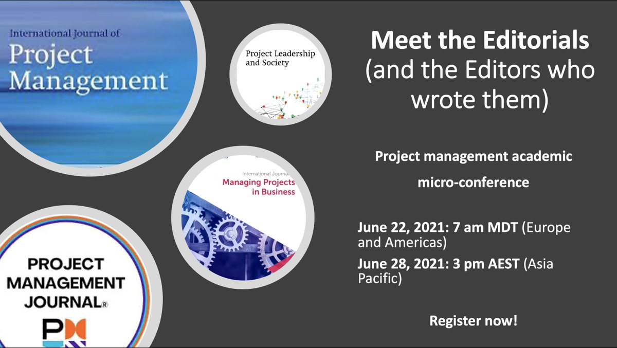 Want to learn more about how to publish in the top journals in the field of managing projects? Join us for a micro-conference hosted by the editors of the leading journals. Register for free - Europe &amp; Americas: bit.ly/3tZr2K2 or Asia Pacific: bit.ly/3v2t5Oz
