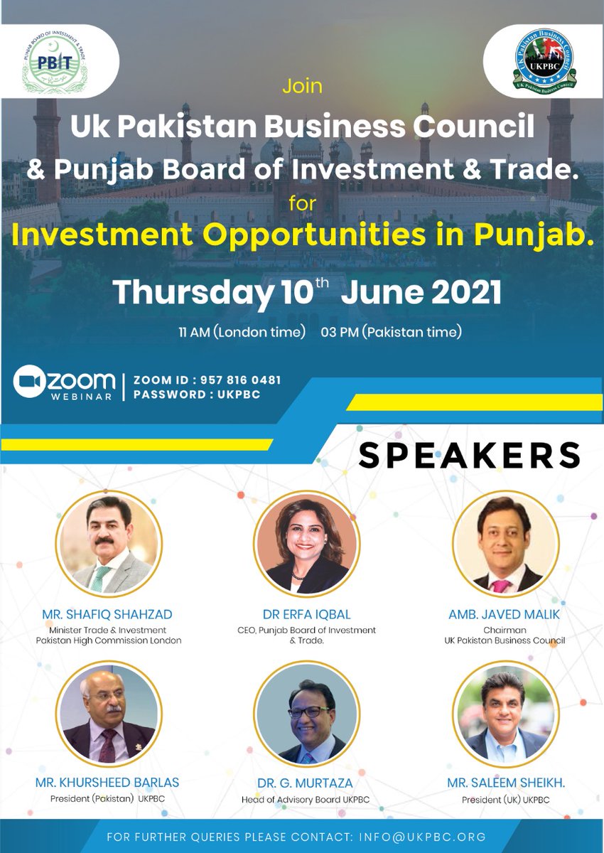 Investment opportunities in Punjab. Next event by UK Pakistan Business Council. #ukpbczoomevent #zoomevent #ukpbcevents #ukpbcsocialmedia #PakistanMovingForward #InvestInPakistan #investinpunjab #ukpakistanbusinesscouncil
