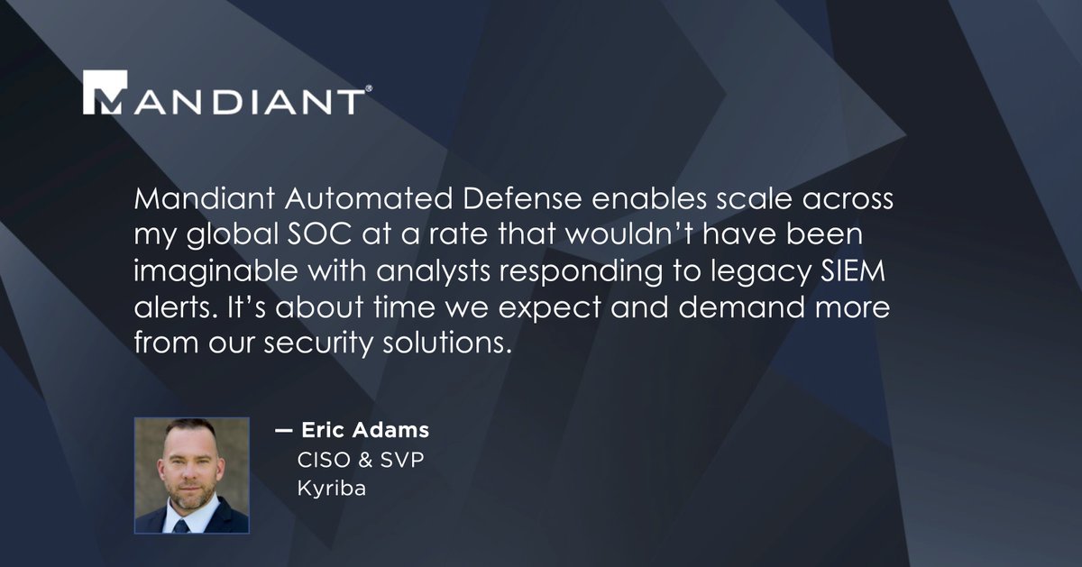 @eric_2525 #CISO & SVP at @kyribacorp & I discuss lnkd.in/g2X6hZC Mandiant Automated Defense & demanding more from your #cybersecurity tools.

#SecurityOptimization 
#MandiantSecurityValidation #MandiantAdvantage #Podcast  #FinTech @Mandiant @SecValidation @FireEye