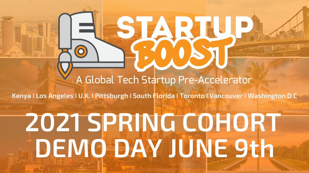 On June 9th individual Demo Day events take place for our cohorts in #Kenya, #LA, #Pittsburgh, #SouthFlorida, #Toronto, #UK, #Vancouver &amp; #WashingtonDC!

Get the first look at 55 pre-seed startups - with 80% having #underrepresented #founders!

Register at startupboost.org/demoday