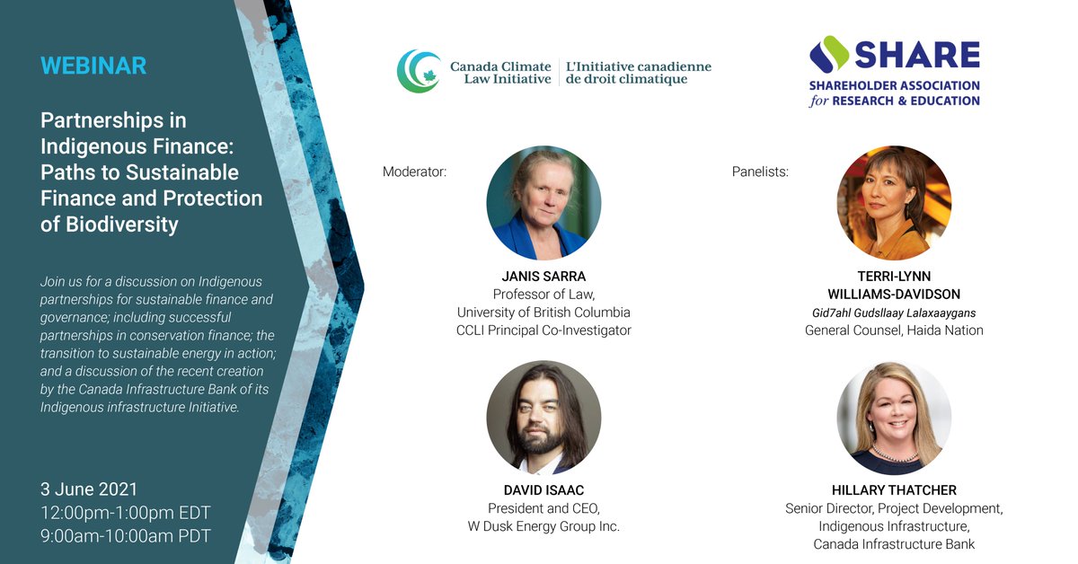 We're delighted to co-host this event with @share_ca, Partnerships in Indigenous Finance: Paths to Sustainable Finance and Protection of Biodiversity. 🌱

📍Join us on June 3rd, from 9:00 to 10:00am PDT.

Register here ➡️us02web.zoom.us/webinar/regist…