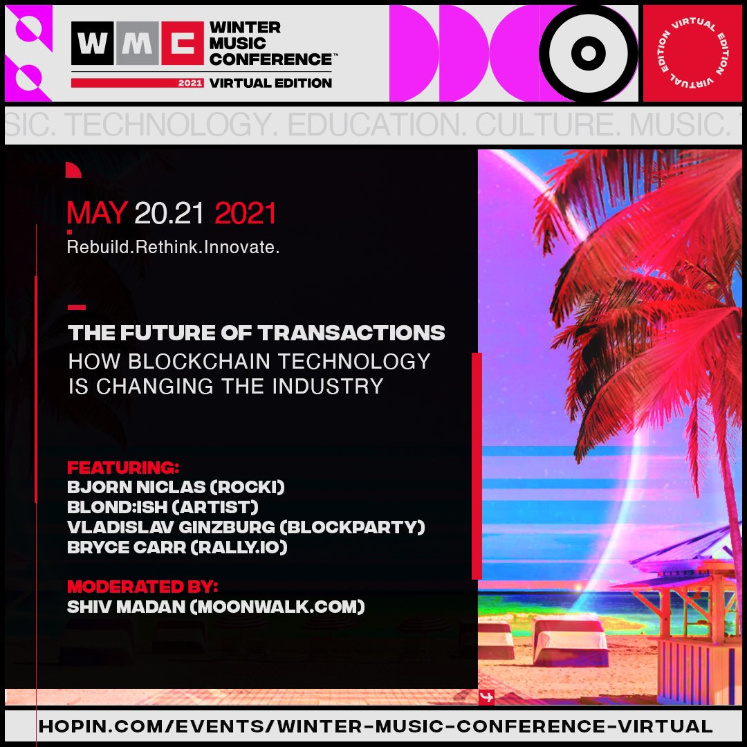 Sooo stoked to be talking about how blockchain is going to revolutionize the music industry for Winter Music Conference today !! 🎶👾🔮 #WMC2021 

Register: wintermusicconference.com