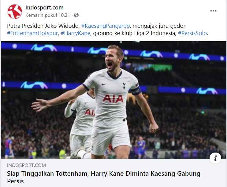 Kalau bikin berita ya mbok pakai logika lah, gaji Harry Kane di London sana kayaknya Rp.17.625.356.802,-/bulan.

Seharga lisensi klub Liga 1 tidak include, bus, mess, dan hutang-hutangnya..