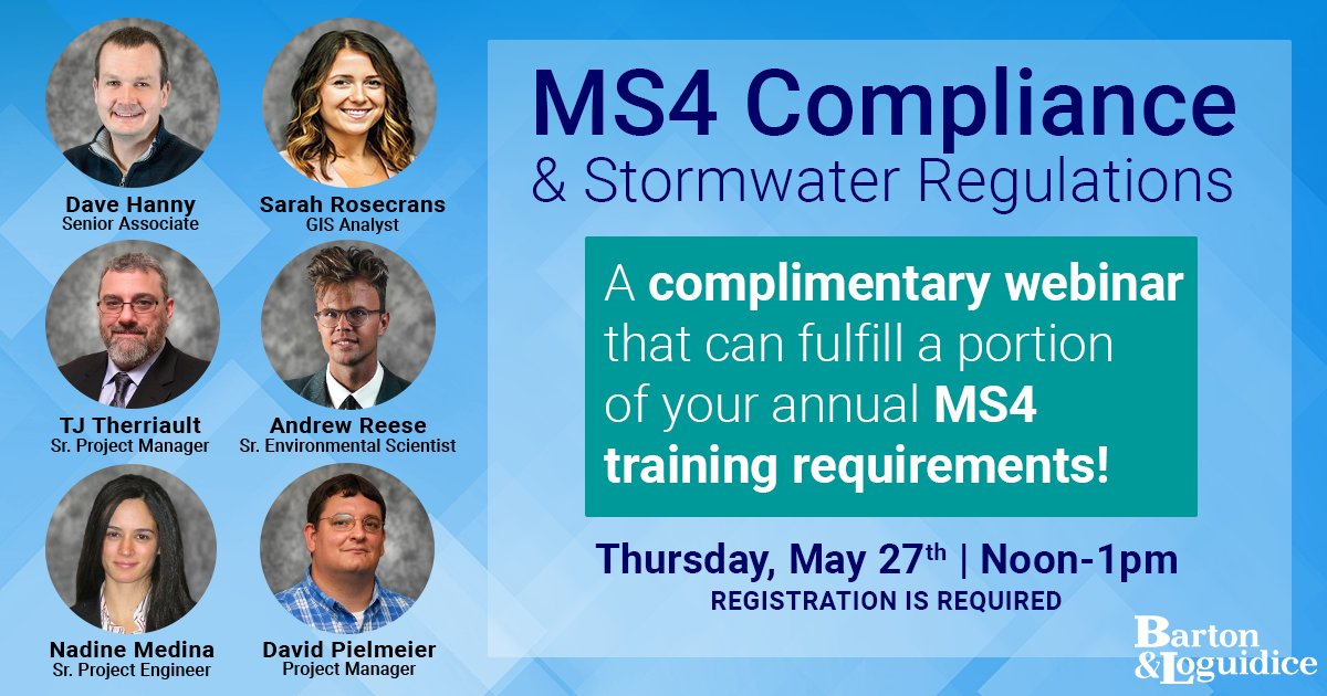 BartonLoguidice's tweet photo. Fulfill your #MS4 training with us! Register now for this complimentary webinar next Thursday, Noon - 1 p.m. 
Space is limited! 
https://t.co/24cpuVDzY9 https://t.co/NkdKyixECA
