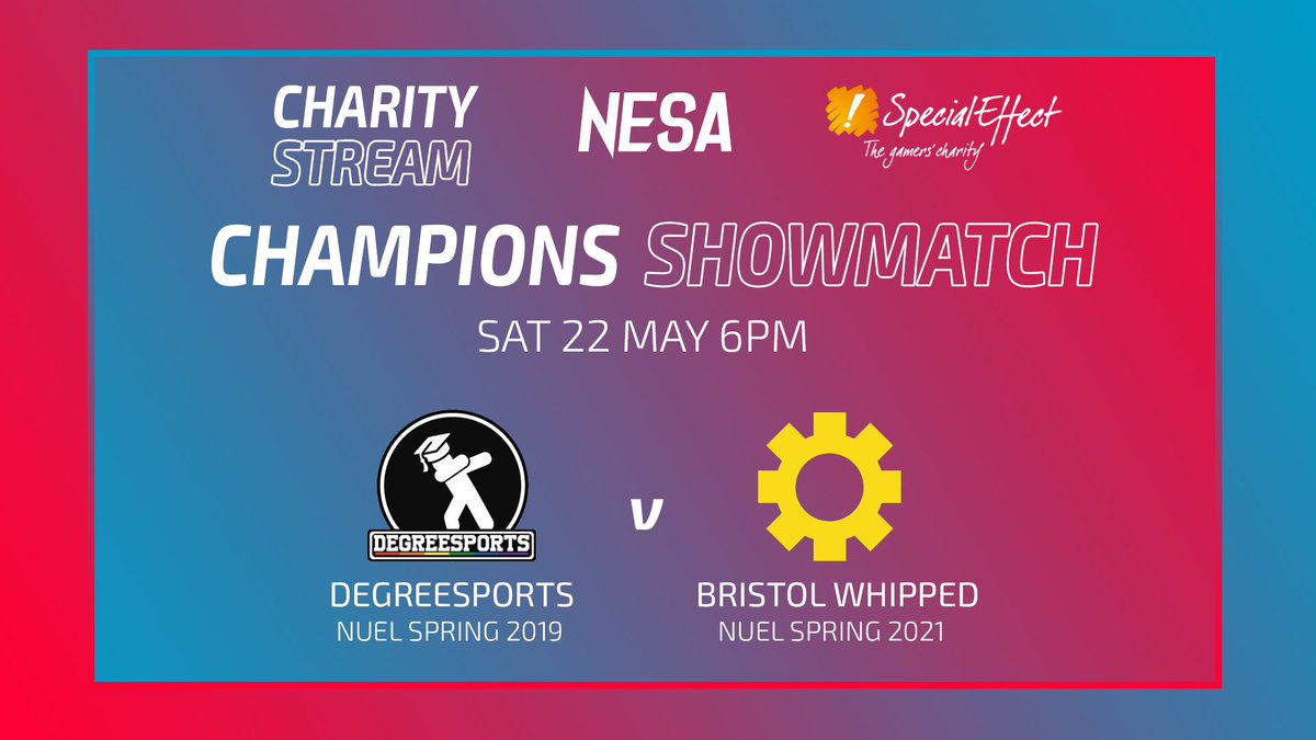 NESA (@esports_alumni) on Twitter photo 2β£ DAYS LEFT until our charity stream for <a href="/SpecialEffect/">SpecialEffect</a>!
πͺA mighty battle between long time rivals, both of these 2-time @theNUEL League of Legends champions settle the score once and for all
<a href="/DegreesportsUk/">DegreeSports UK</a> vs <a href="/UoBCOGS/">Bristol Uni Computer Gaming Society</a> (Bristol Whipped)
More details to follow, stay tuned... 2β£ DAYS LEFT until our charity stream for <a href="/SpecialEffect/">SpecialEffect</a>!
πͺA mighty battle between long time rivals, both of these 2-time @theNUEL League of Legends champions settle the score once and for all
<a href="/DegreesportsUk/">DegreeSports UK</a> vs <a href="/UoBCOGS/">Bristol Uni Computer Gaming Society</a> (Bristol Whipped)
More details to follow, stay tuned...