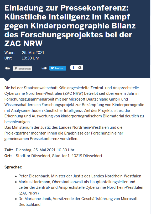 Dienstag, 25. Mai 2021, 10.30 Uhr: 
Pressekonferenz
Bilanz des Forschungsprojektes bei der ZAC NRW  
land.nrw/de/termin/einl…