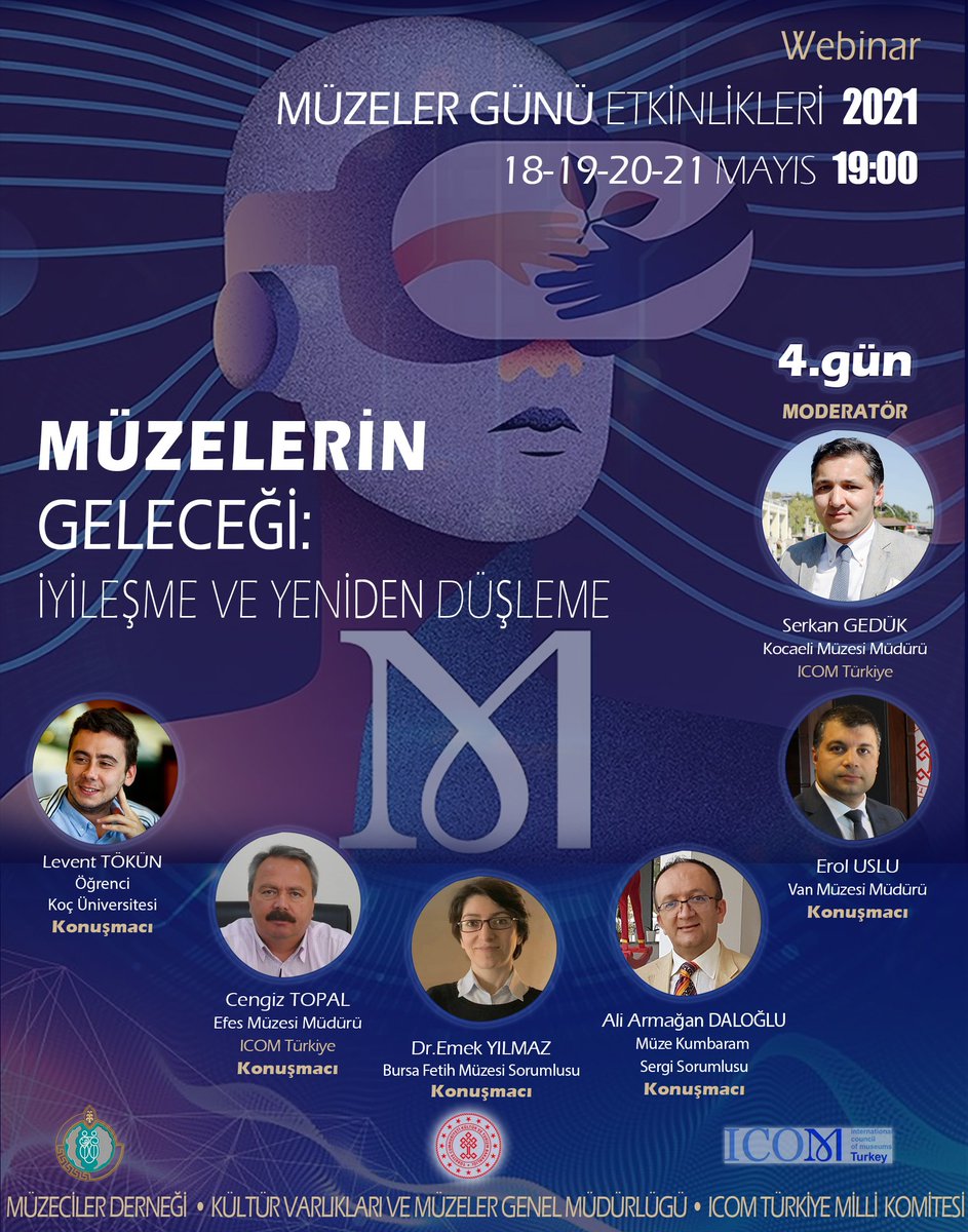 21.05.2021 tarihinde saat 19.00'da Müzeciler Derneği youtube kanalında canlı olarak "Müzelerin Toplumsal/Sosyal Rolü ve Sürdürülebilirliği" konusunu konuşacağız.
Bekleriz...
