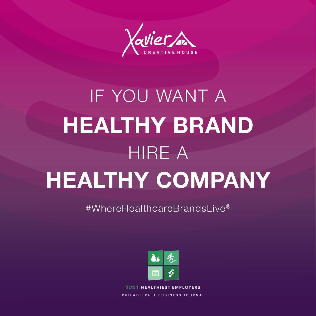 Xaviercreative's tweet image. Thank you @PHLBizJournal for naming XCH one of the 'Healthiest Employers' for 2021! 🎉 
It's with a healthy mind, body, and spirit that we can best push the boundaries with #BoldandEvocative ideas for our clients. loom.ly/siiJ8Ug  #WhereHealthcareBrandsLive