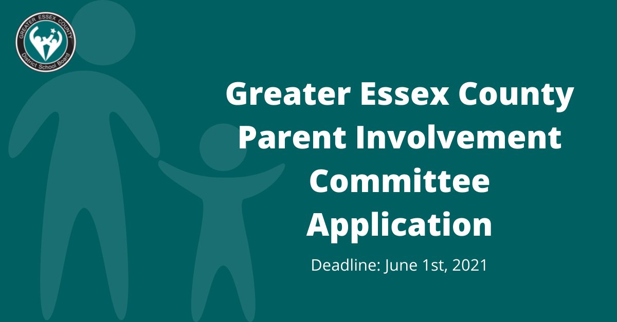 Reminder! The Greater Essex County District School Board’s Parent Involvement Committee (GECPIC) is accepting applications for parent/guardian members for the 2021-2022 school year. The deadline to apply is June 1, 2021. Apply here: bit.ly/39VqdKV