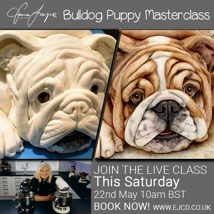 Hi all I'm so excited to announce this weekend is my Masterclass Bulldog Puppy #Cake Online Class taking place in a private group on Facebook. 
For details or to sign up visit the link below. #bulldogpuppy 

ejcd.co.uk/projects/bulld…