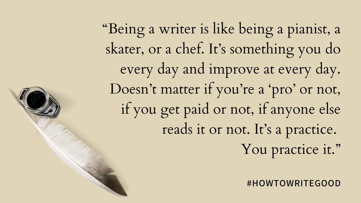 JohnDavidMann's tweet photo. “Being a writer is like being a pianist, a skater, or a chef. It’s something you do every day and improve at every day. It’s a practice. You practice it.” #HowToWriteGood
https://t.co/v1hkcRiDQy https://t.co/6BzeK0Q5gR