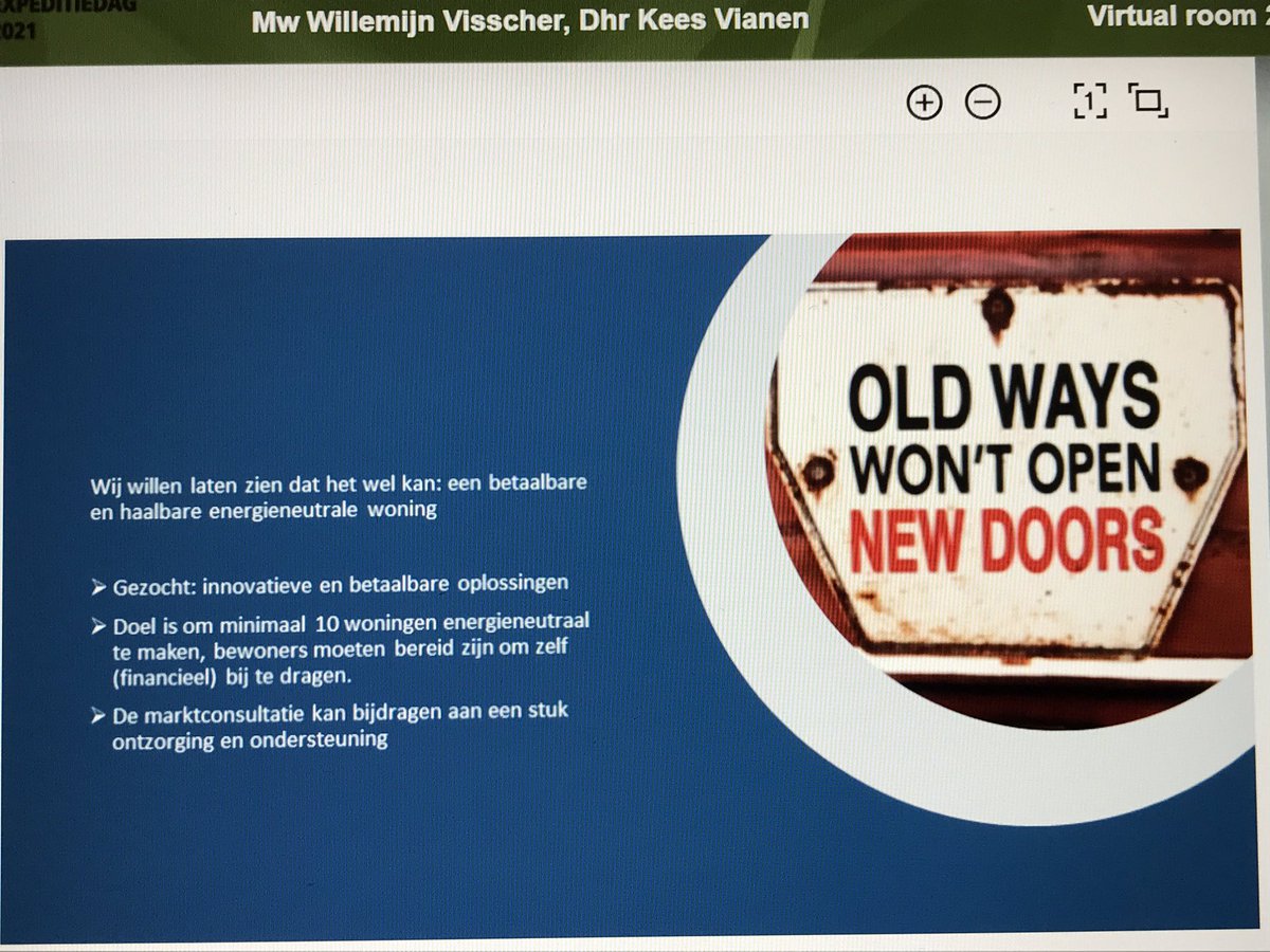 De Expeditie ging vanmiddag digitaal. Met 70 partners. Ieder nam deel vanuit zijn eigen stekkie: werk, thuis of zelfs de tuin. Aan de lezing van <a href="/SuzeGehem/">Suze Gehem</a> en aan workshops verzorgt door 1 van de 6 Versnellingsteams.
<a href="/BouwendNL/">Koninklijke Bouwend Nederland</a> <a href="/ProvDrenthe/">Provincie Drenthe</a> 
Motto: Let’s go Expeditional!