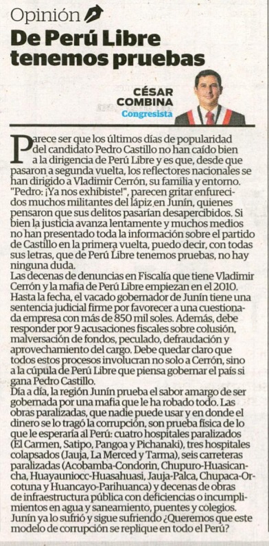 DiarioDeCurwen's tweet photo. ¿Cuál es la especialidad de Combina para que escriba tantas columnas sobre Junín para los diarios locales? Ninguna. Solo vivió un tiempo allá. Ni siquiera es de Junín, él nació en San Borja. https://t.co/CeGXKphl9u