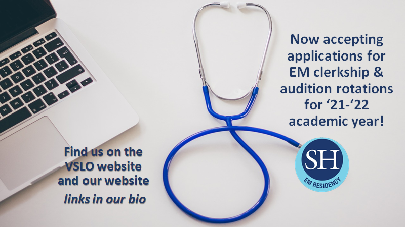 Looking for an EM clerkship or EM audition rotation for this upcoming academic year? We are now accepting applications! Apply on AAMC.org VSLO webpage and on our website. #VSLO #MedTwitter #Medstudent #EMbound