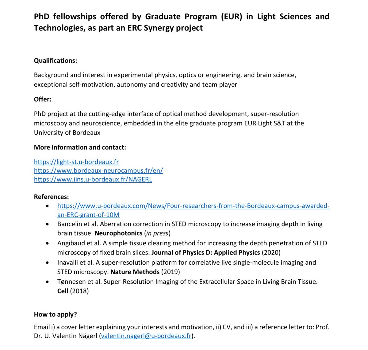 PhD position in experimental neurophotonics in beautiful Bordeaux!