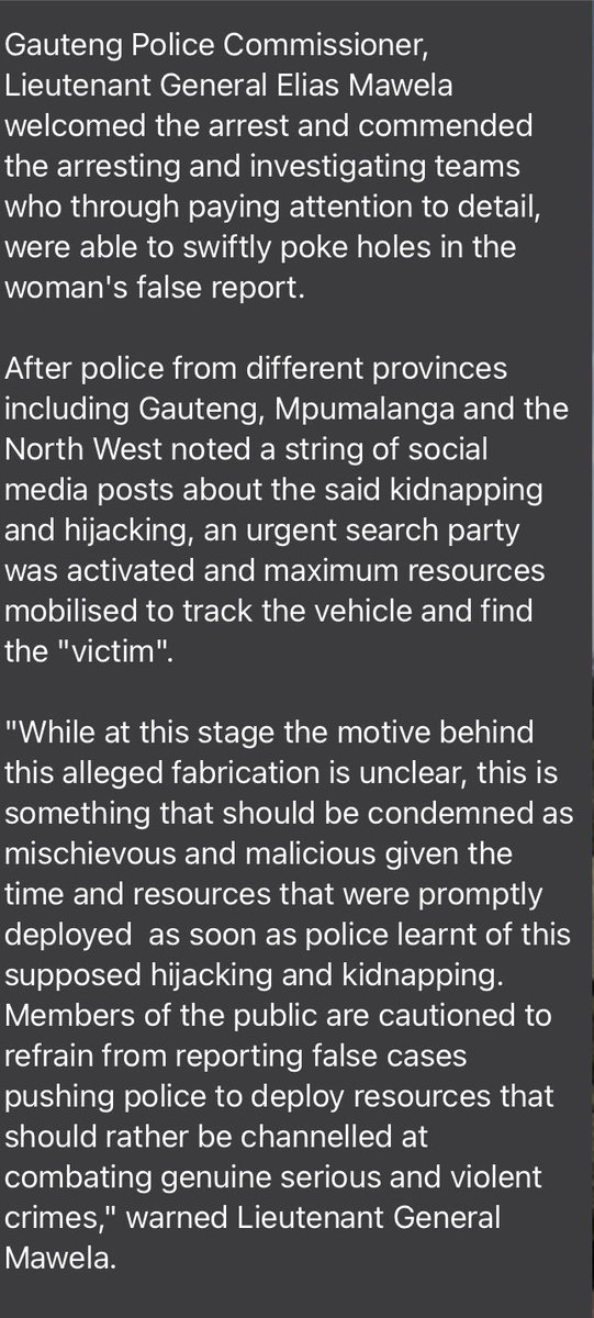 Jonoloud's tweet image. #findsimphiwe was a complete fake story. Here is the police statement. Why do such a thing in a country where so many fall victim to crime on a daily basis?