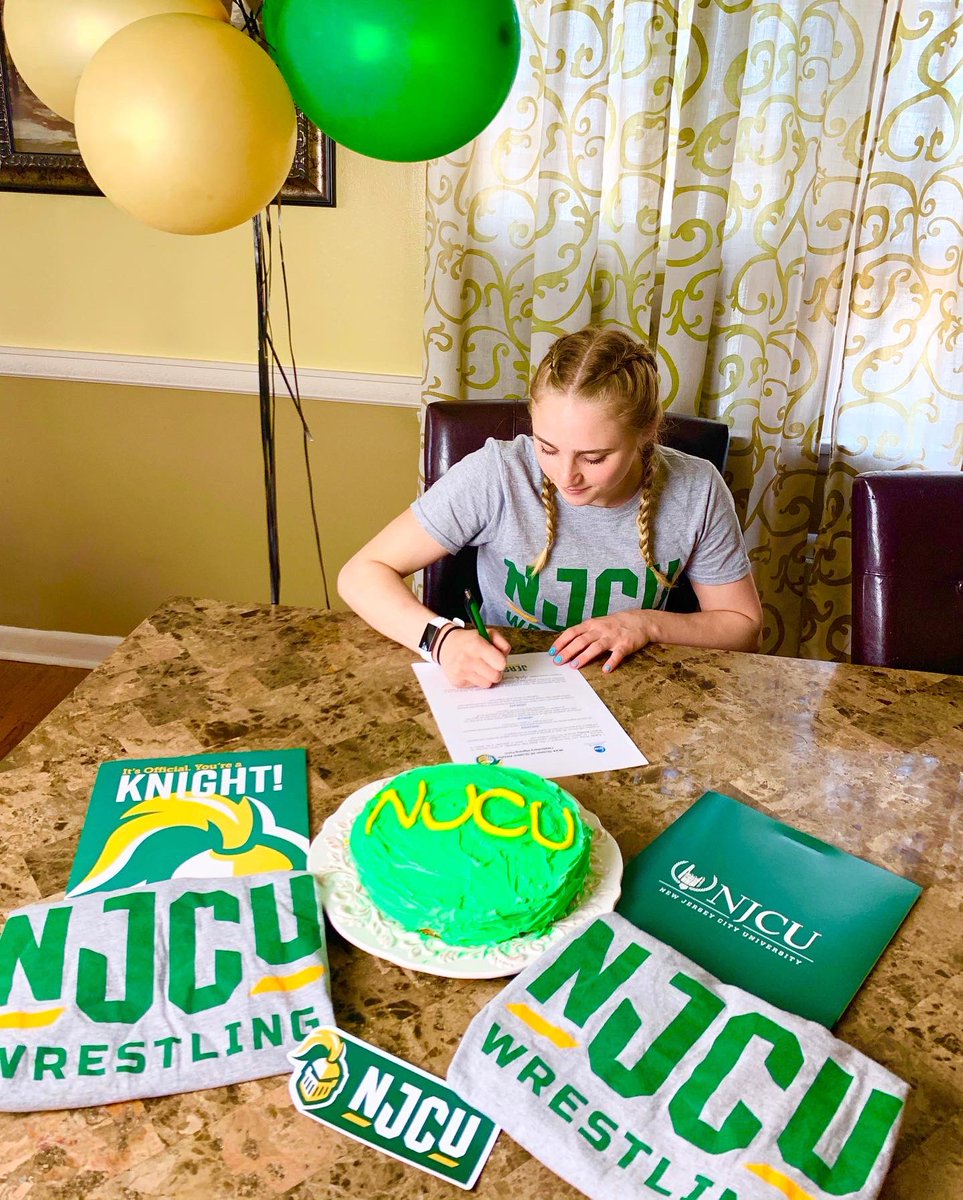 official celebration and signing of my commitment to <a href="/NJCUniversity/">New Jersey City University</a> <a href="/NJCUWWrestling/">NJCU Women's Wrestling</a> ✍🏼🥳💛💚
•
#thanksforthecakemom #bedparty #collegecommitment #signingday #njcu #njcuwrestling #njcuwomenswrestling #nj #newjersey #wrestling #college