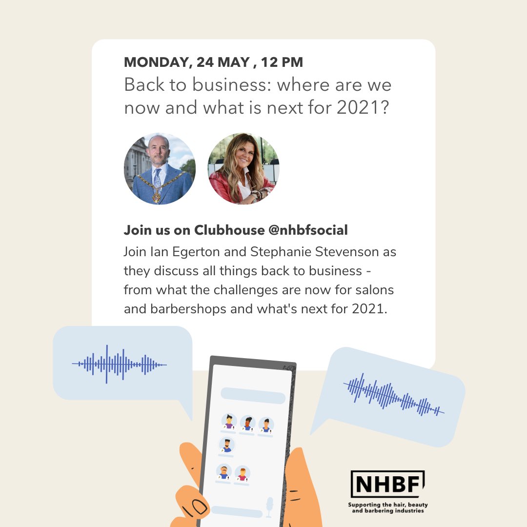 👋📣JOIN US ON CLUBHOUSE EVERY MONDAY!

On 24 Monday at 12pm over on Clubhouse, we will be joined by Ian Egerton and Stephanie Stevenson as we discuss all things back to business. Come share or listen to reopening insights and experiences over the past month.