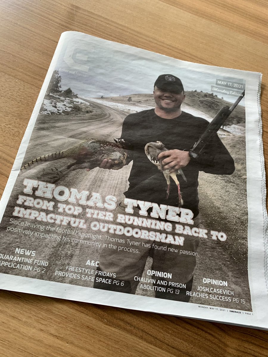 Major s/o to my former Locker Room neighbor <a href="/thomas_tyner/">Thomas Tyner</a> for launching a nonprofit to help connect BIPOC &amp; the outdoors! A true Oregon Legend. Proud of what you’re doing bro, keep impacting the community! @HuntersOfColor 

Be sure to check the article: dailyemerald.com/sports/peace-a…