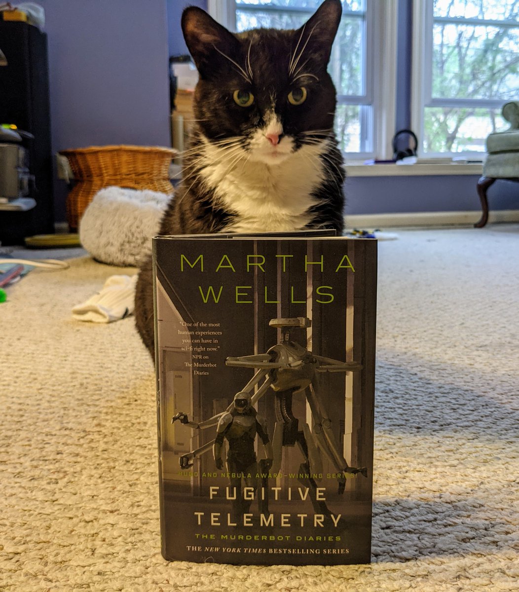 UncleT_Bag's tweet photo. As long as @marthawells1 keeps writing #murderbot stories, I'll keep reading. It's the best #scifi series running. #CatsofTwitter #FugitiveTelemetry https://t.co/orUqhGqXtp