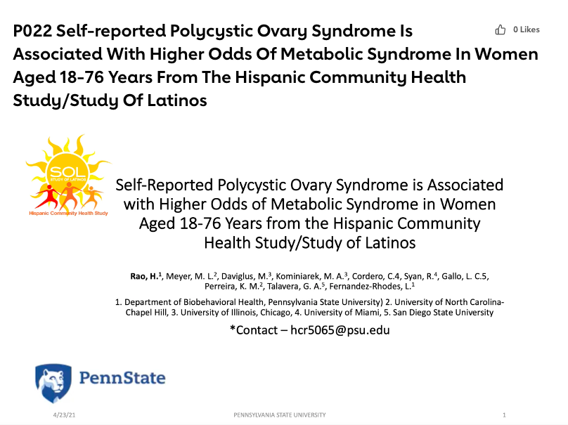 RaoHridya's tweet photo. So excited to be presenting at #epilifestyle2021 @AHAMeetings #pcos #mets #minorityresearch #conferences2021 #hispanicresearch https://t.co/MDPAkke3gO