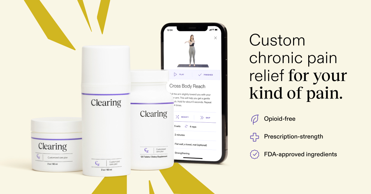 Clearing is a totally new approach to chronic pain relief that’s customized to you and delivered to your door. #chronicillness #invisibleillness #wellness #chronicpain #clearing