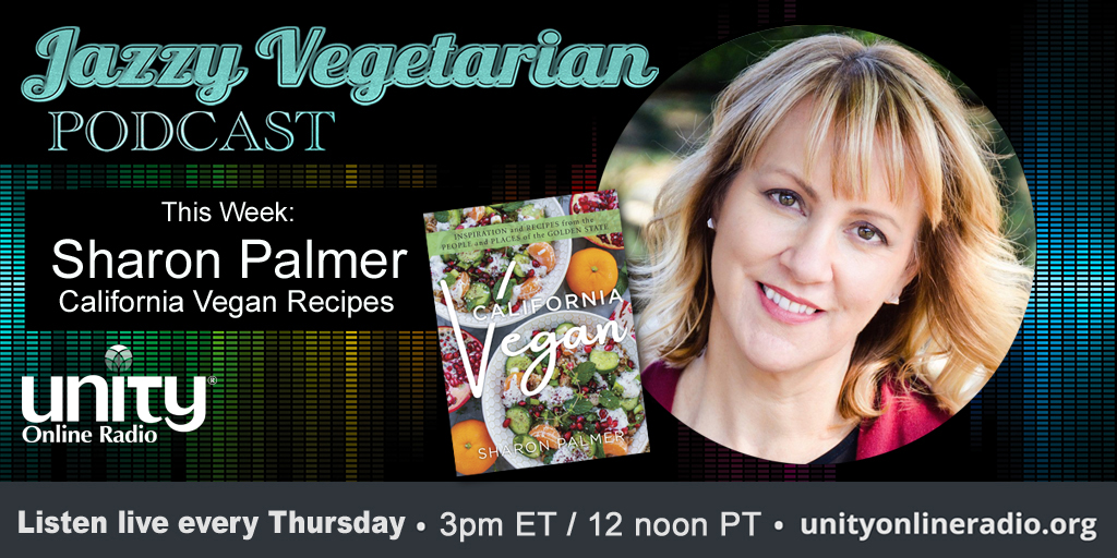Today on the #jazzyvegetarian #podcast I will welcome Plant-powered dietitian, <a href="/SharonPalmerRD/">Sharon Palmer, RDN</a>  to talk about her new book, California Vegan! Join us and #listen live at at 3pm EST (12 noon PST) here: unityonlineradio.org/jazzy-vegetari…