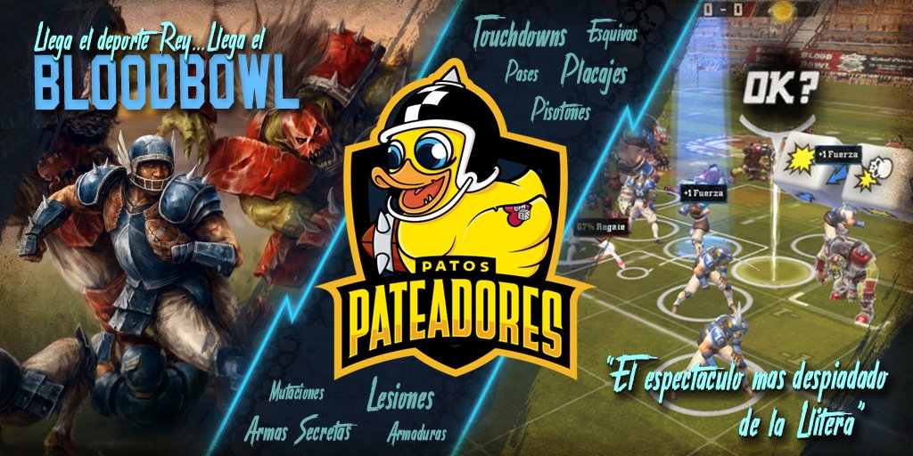 Llega el espectáculo de fútbol de fantasía más sangriento del viejo mundo, el Deporte Rey👑

Llega el #bloodbowl 🏈🎲

De la mano de los Patos Pateadores 🦆💀 cada semana podréis disfrutar de la mejor liga con:
Mourety y Cocacolico 🎙️🎙️

Muy pronto en vuestras bolas de cristal !!
