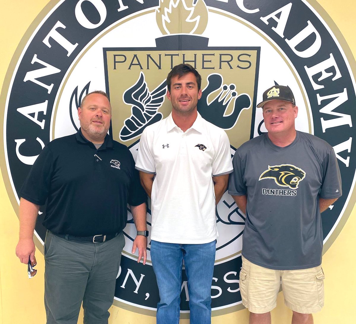Canton Academy Baseball is proud to announce our new coaching staff for the 2021-2022 season. Pictured are Assistant Coach: Ryan Laster (<a href="/coachlatt41/">Ryan Laster</a>), Head Coach: Gage Posey (<a href="/posey_gage/">Gage Posey</a>) &amp; Assistant Coach: Terry Ellis. Welcome home, coaches! #PantherPride | #CAForever ⚾️