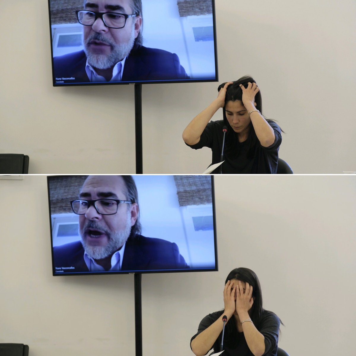 A imagem do dia é a de Mariana Mortágua na Comissão de Inquérito a tentar entrevistar em videoconferência o ex-presidente da Ongoing, Nuno Vasconcellos, que está no Brasil e deve a modesta quantia de 500 milhões ao Novo Banco.

[fotos de António Pedro Ferreira para o Expresso]