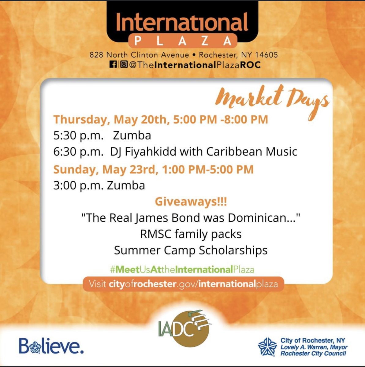 TONIGHT JOIN US AT The International Plaza  5 p.m. to 8 p.m. 🤗!!!! We HAVE GIVEAWAYS, MUSIC, ZUMBA AND MORE! SPECIAL GUEST DJ Mikey Fiyah  BRINGING US SOME CARIBBEAN FLAVOR‼️ #djfiyahkidd #internationalplaza #summervibes #marketdays #northclinton